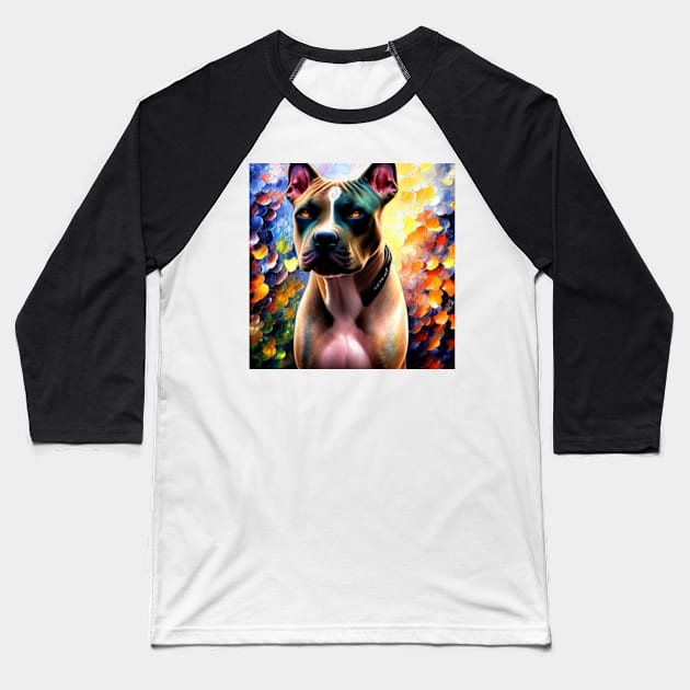 Pitbull Watercolor Baseball T-Shirt by Shadowbyte91